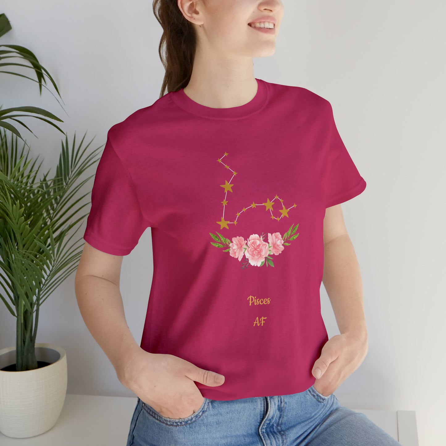 Pisces AF Star & Flowers T-Shirt | Fun Pisces T-Shirt | Zodiac T-Shirt | Zodiac Sign Shirt | Astrology | Star Sign | Unisex Jersey Short Sleeve Tee