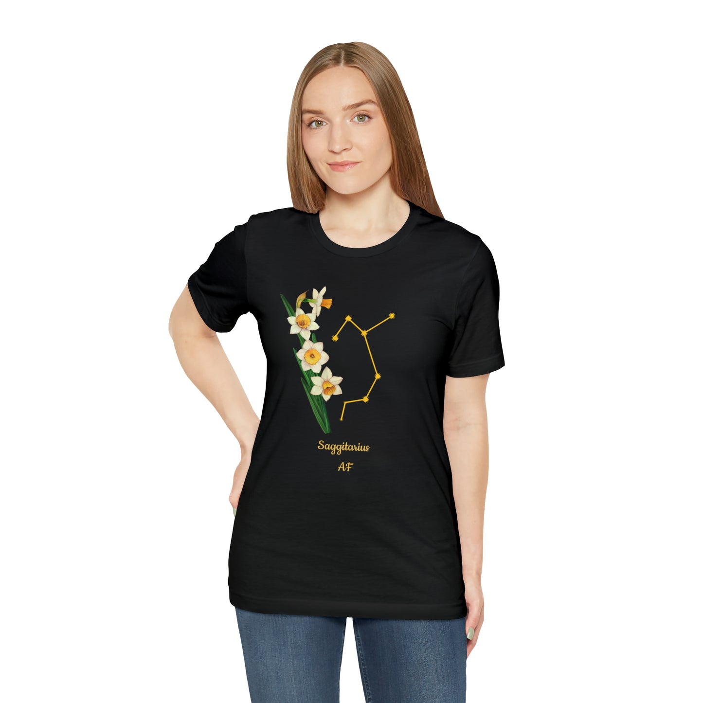 Sagittarius Daffodil Bunch & Stars AF T-Shirt | Fun Sagittarius T-Shirt | Zodiac T-Shirt | Zodiac Sign Shirt | Astrology | Star Sign | Unisex Jersey Short Sleeve Tee