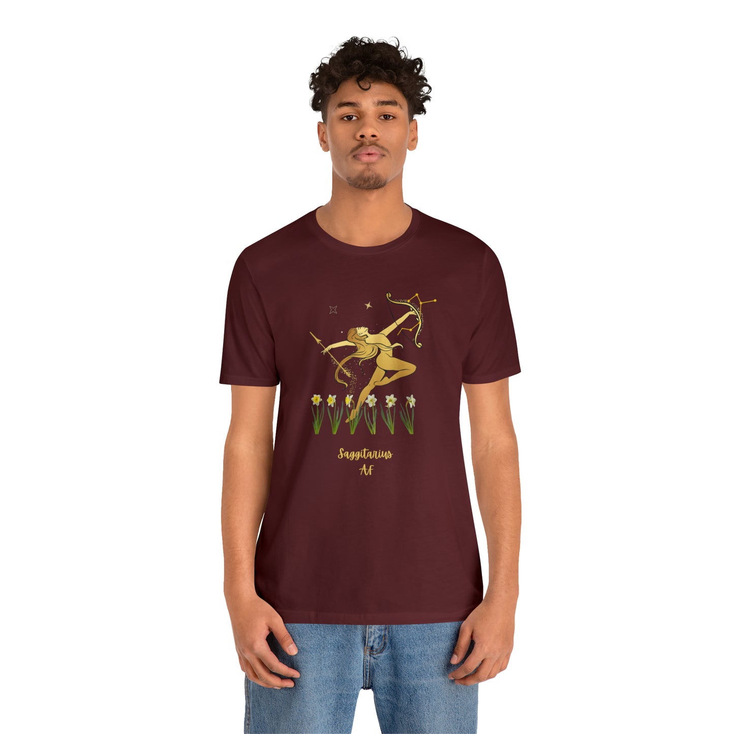 Sagittarius Nymph & Stars AF T-Shirt | Fun Sagittarius T-Shirt | Zodiac T-Shirt | Zodiac Sign Shirt | Astrology | Star Sign | Unisex Jersey Short Sleeve Tee
