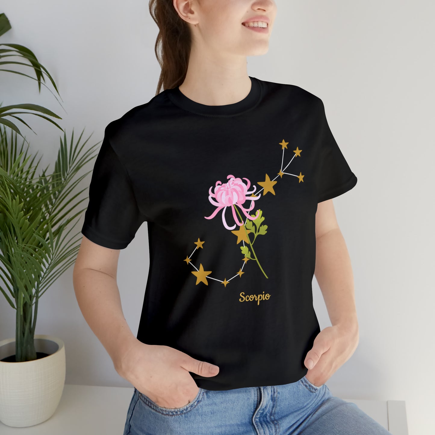 Scorpio Flower & Stars T-Shirt | Fun Scorpio T-Shirt | Zodiac T-Shirt | Zodiac Sign Shirt | Astrology | Star Sign | Unisex Jersey Short Sleeve Tee