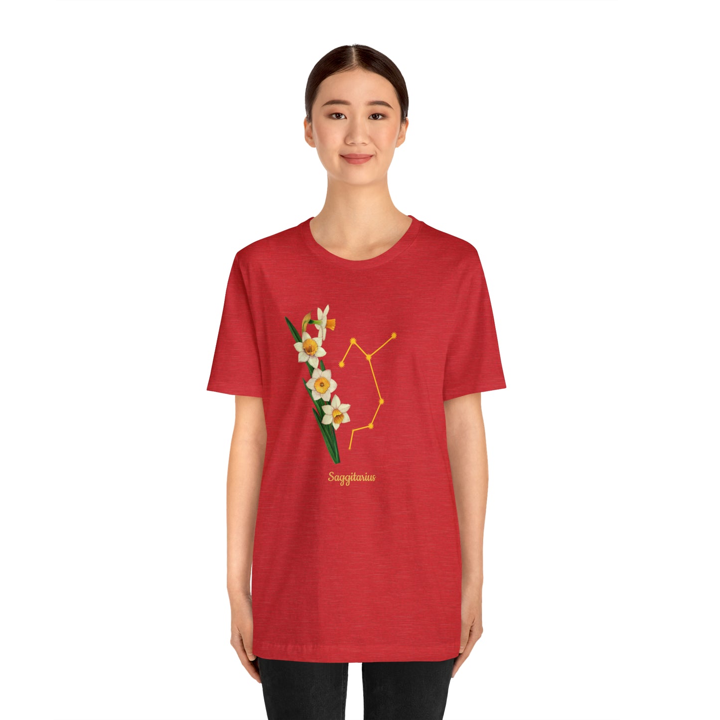 Sagittarius Daffodil Bunch & Stars T-Shirt | Fun Sagittarius T-Shirt | Zodiac T-Shirt | Zodiac Sign Shirt | Astrology | Star Sign | Unisex Jersey Short Sleeve Tee