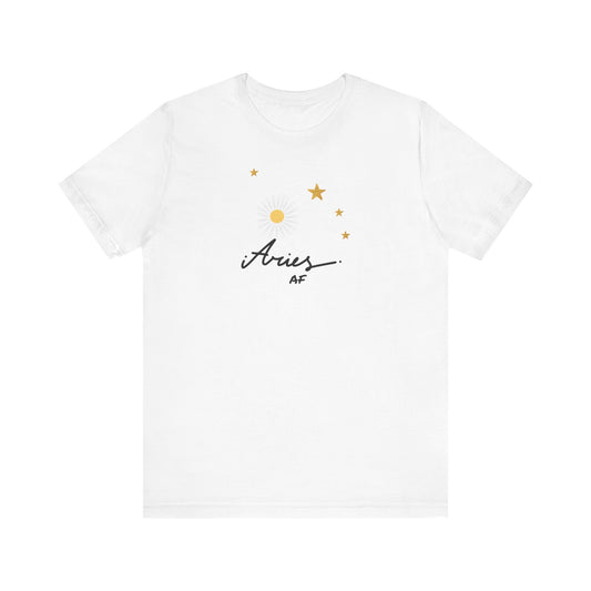 Aries Symbol AF T-Shirt Stars and flower | Fun Aries T-Shirt | Zodiac T-Shirt | Zodiac Sign Shirt | Astrology | Star Sign | Unisex Jersey Short Sleeve Tee
