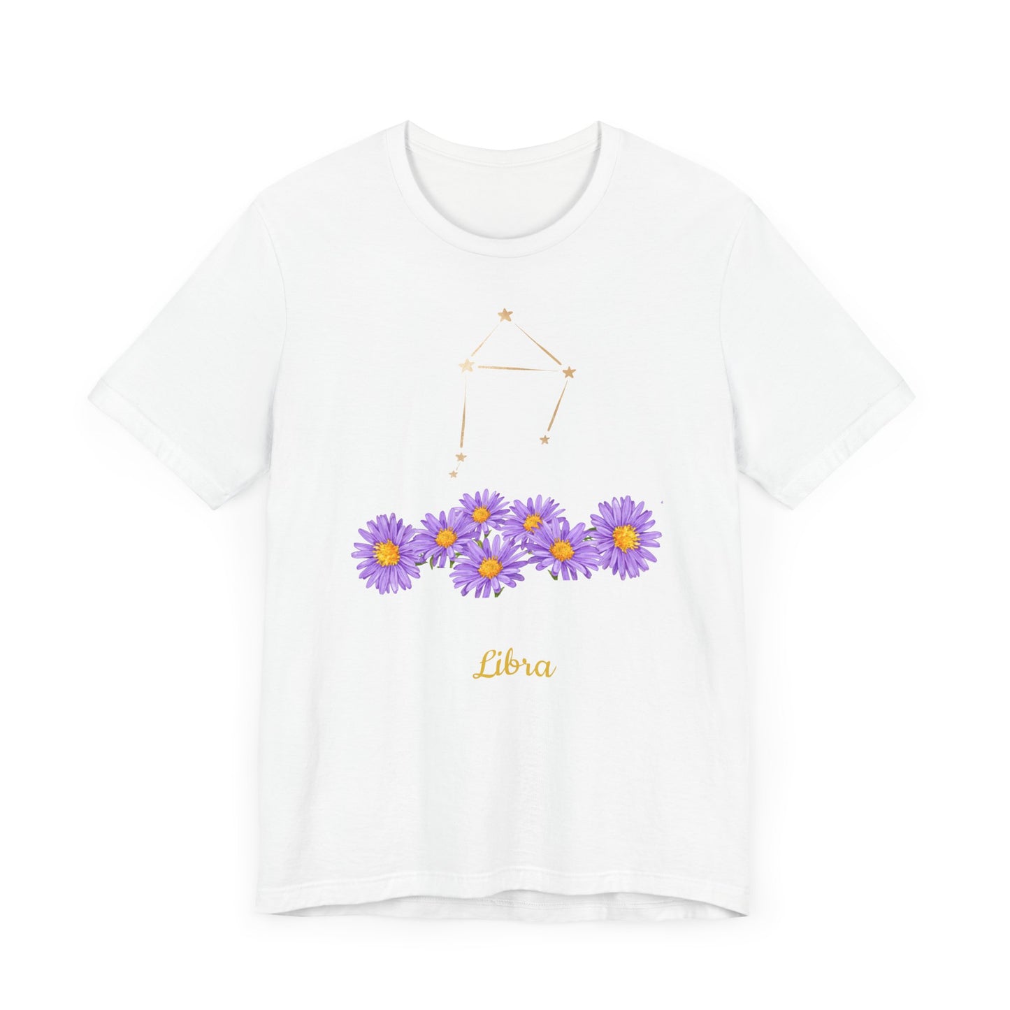 Libra Stars & Flowers T-Shirt And Stars | Fun Libra T-Shirt | Zodiac T-Shirt | Zodiac Sign Shirt | Astrology | Star Sign | Unisex Jersey Short Sleeve Tee