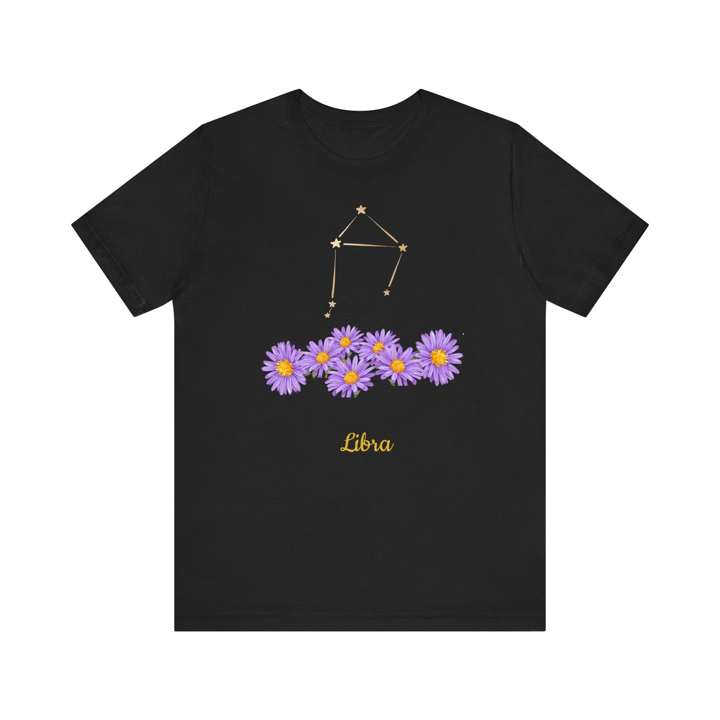 Libra Stars & Flowers T-Shirt And Stars | Fun Libra T-Shirt | Zodiac T-Shirt | Zodiac Sign Shirt | Astrology | Star Sign | Unisex Jersey Short Sleeve Tee