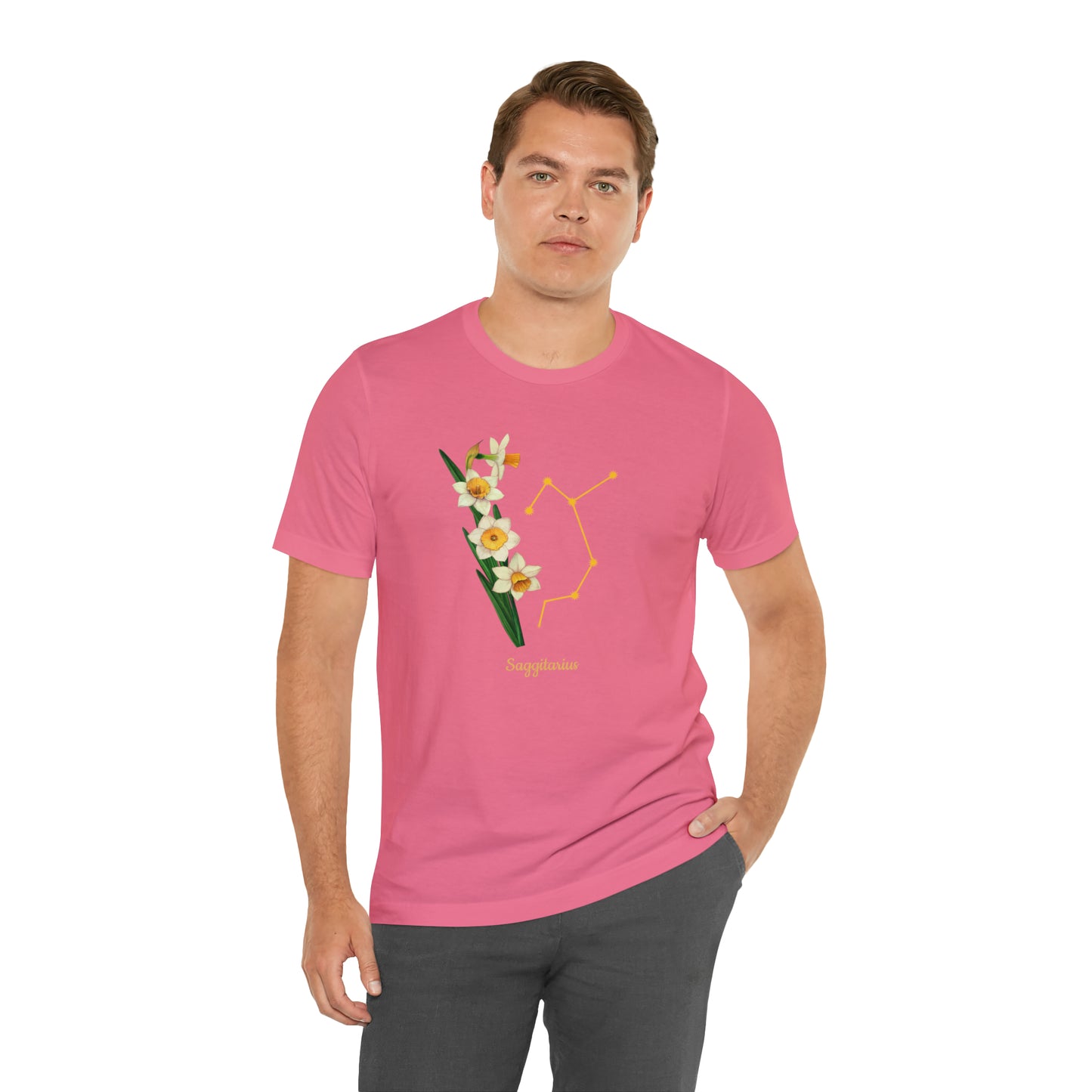 Sagittarius Daffodil Bunch & Stars T-Shirt | Fun Sagittarius T-Shirt | Zodiac T-Shirt | Zodiac Sign Shirt | Astrology | Star Sign | Unisex Jersey Short Sleeve Tee