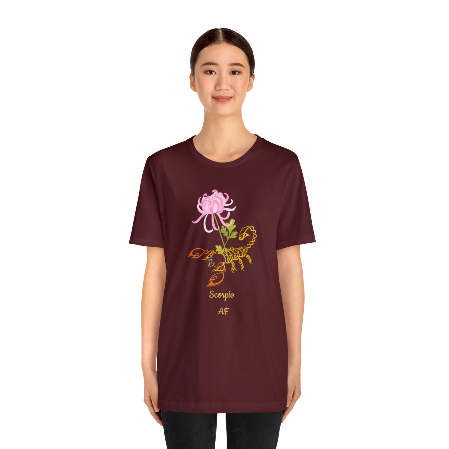 Scorpion & Flower AF T-Shirt | Fun Scorpio T-Shirt | Zodiac T-Shirt | Zodiac Sign Shirt | Astrology | Star Sign | Unisex Jersey Short Sleeve Tee