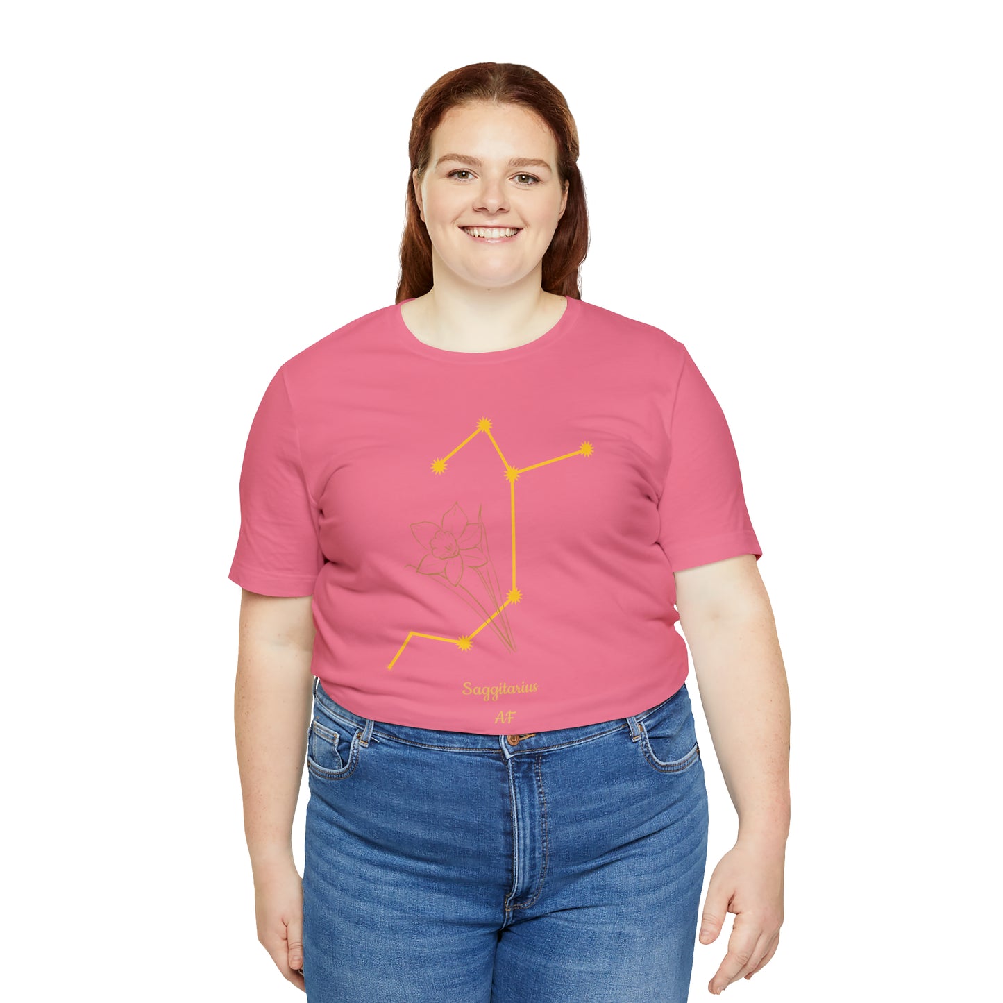 Sagittarius Daffodil & Stars T-Shirt | Fun Sagittarius T-Shirt | Zodiac T-Shirt | Zodiac Sign Shirt | Astrology | Star Sign | Unisex Jersey Short Sleeve Tee