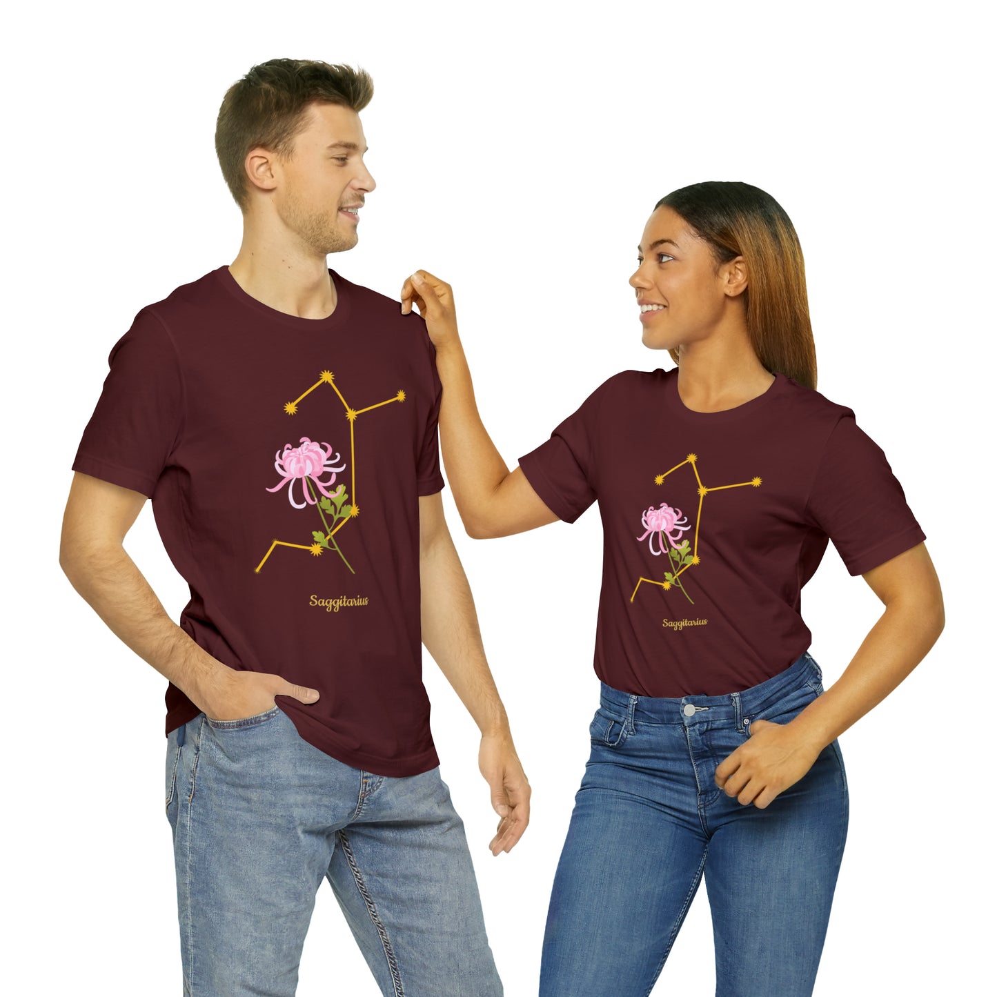 Sagittarius Flower & Stars T-Shirt | Fun Sagittarius T-Shirt | Zodiac T-Shirt | Zodiac Sign Shirt | Astrology | Star Sign | Unisex Jersey Short Sleeve Tee