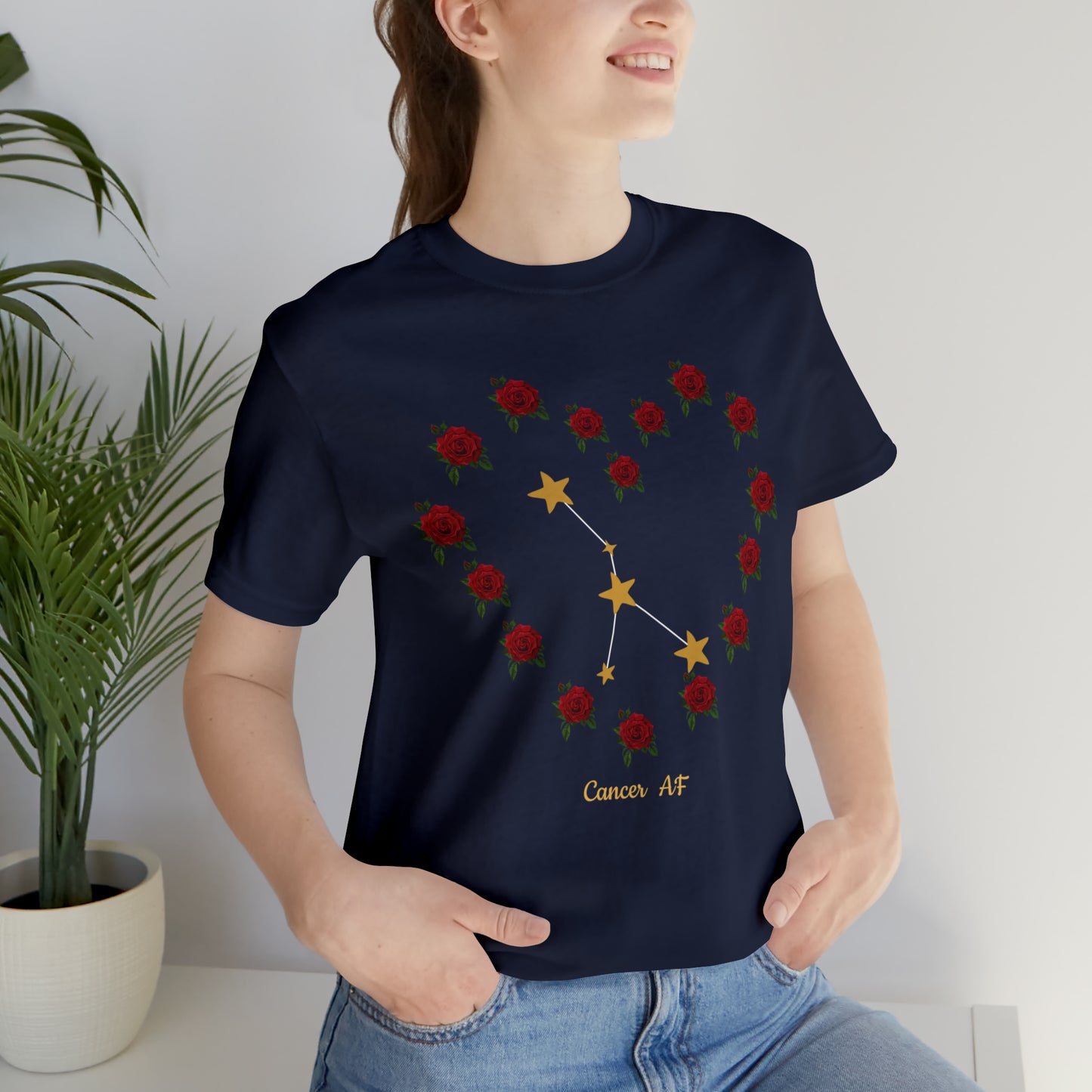 Cancer AF Rose T-Shirt | Fun Cancer T-Shirt | Zodiac T-Shirt | Zodiac Sign Shirt | Astrology | Star Sign | Unisex Jersey Short Sleeve Tee