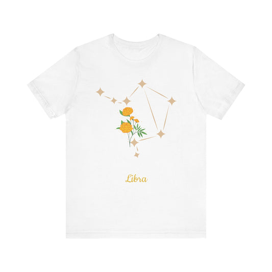 Libra Star Sign and Yellow Flower T-Shirt | Fun Virgo T-Shirt | Zodiac T-Shirt | Zodiac Sign Shirt | Astrology | Star Sign | Unisex Jersey Short Sleeve Tee