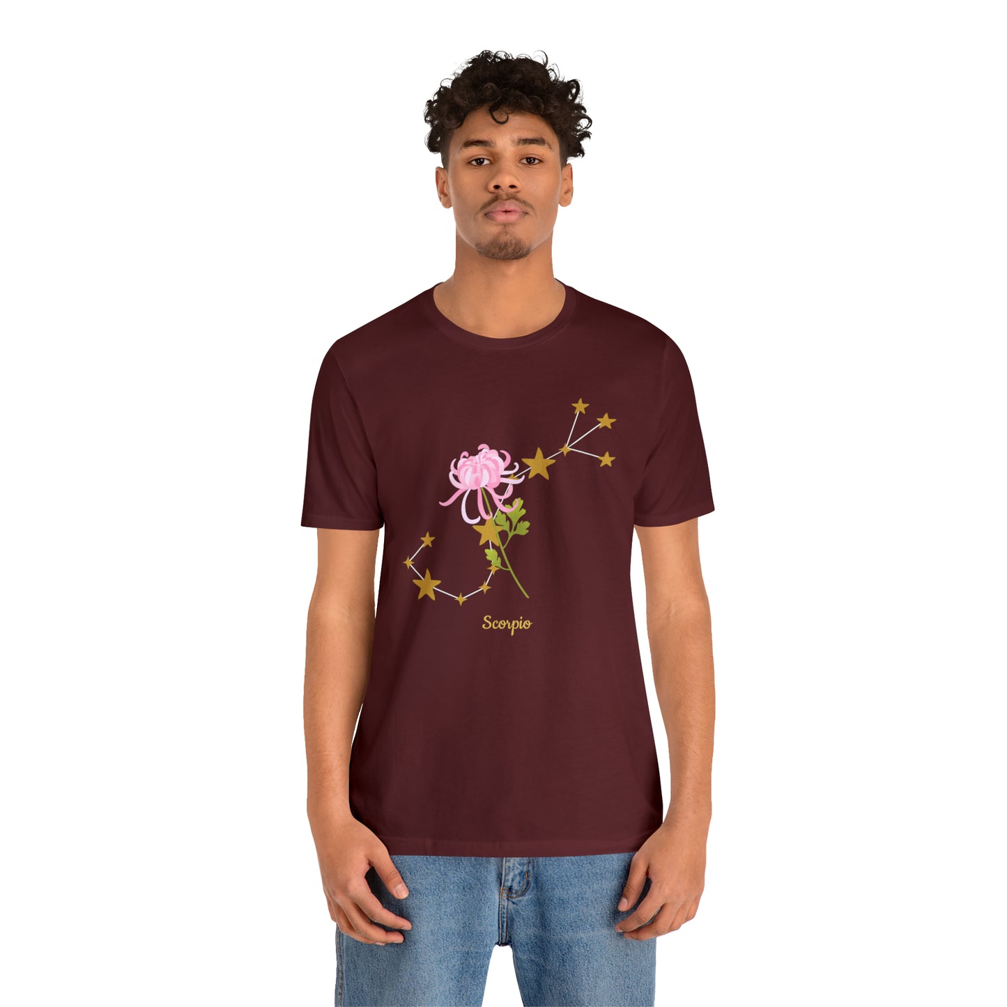 Scorpio Flower & Stars T-Shirt | Fun Scorpio T-Shirt | Zodiac T-Shirt | Zodiac Sign Shirt | Astrology | Star Sign | Unisex Jersey Short Sleeve Tee