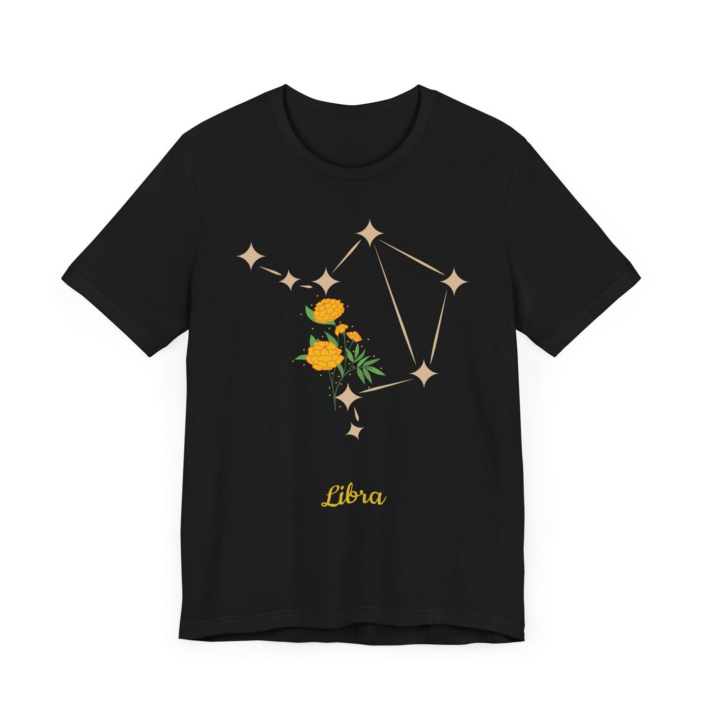 Libra Star Sign and Yellow Flower T-Shirt | Fun Virgo T-Shirt | Zodiac T-Shirt | Zodiac Sign Shirt | Astrology | Star Sign | Unisex Jersey Short Sleeve Tee