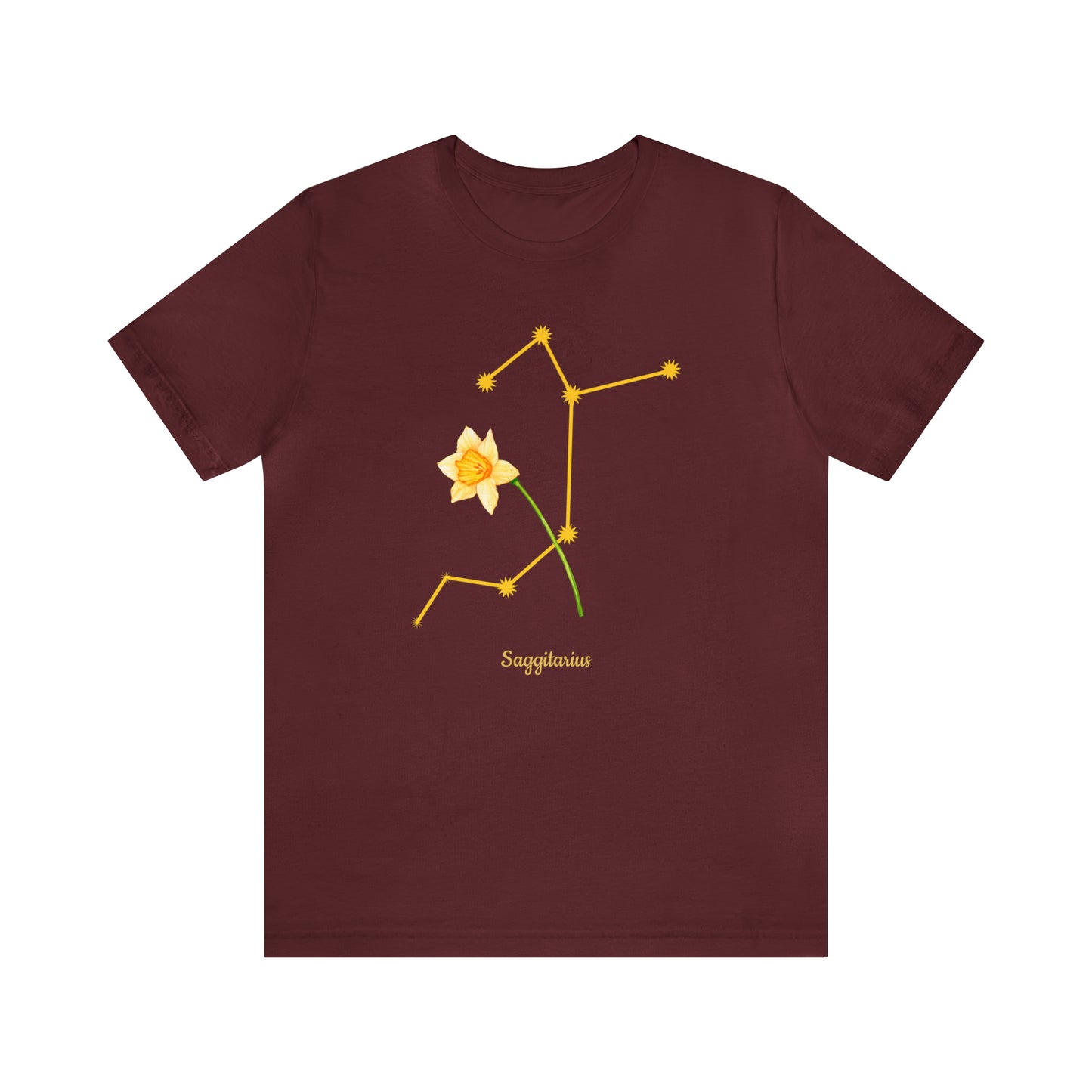 Sagittarius Daffodil Flower & Stars T-Shirt | Fun Sagittarius T-Shirt | Zodiac T-Shirt | Zodiac Sign Shirt | Astrology | Star Sign | Unisex Jersey Short Sleeve Tee