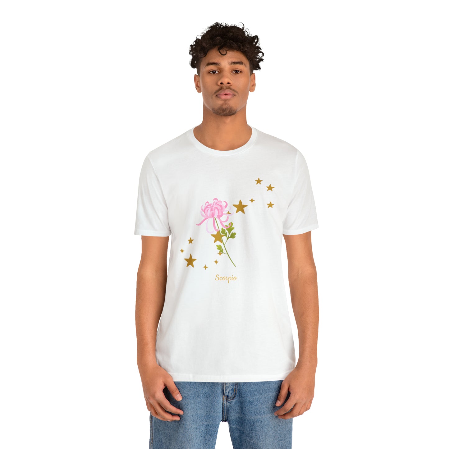 Scorpio Flower & Stars T-Shirt | Fun Scorpio T-Shirt | Zodiac T-Shirt | Zodiac Sign Shirt | Astrology | Star Sign | Unisex Jersey Short Sleeve Tee