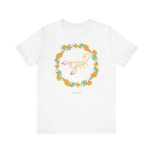Scorpio Symbol & Garland T-Shirt | Fun Scorpio T-Shirt | Zodiac T-Shirt | Zodiac Sign Shirt | Astrology | Star Sign | Unisex Jersey Short Sleeve Tee