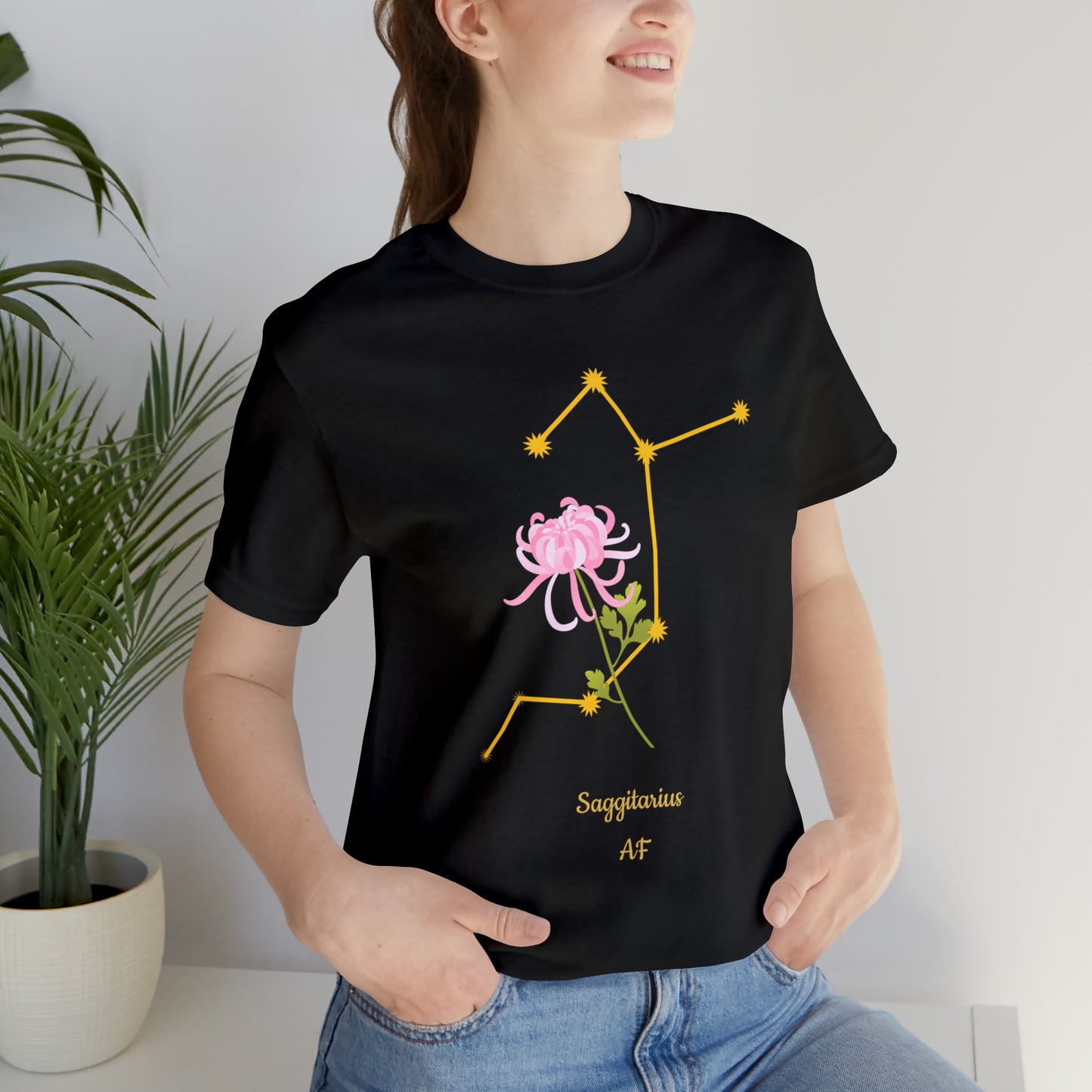 Sagittarius Flower & Stars AF T-Shirt | Fun Sagittarius T-Shirt | Zodiac T-Shirt | Zodiac Sign Shirt | Astrology | Star Sign | Unisex Jersey Short Sleeve Tee