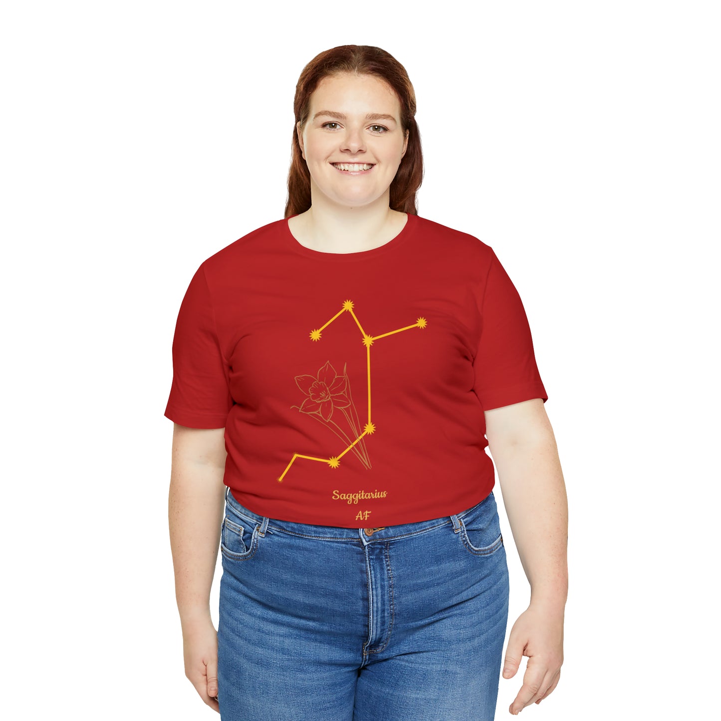 Sagittarius Daffodil & Stars T-Shirt | Fun Sagittarius T-Shirt | Zodiac T-Shirt | Zodiac Sign Shirt | Astrology | Star Sign | Unisex Jersey Short Sleeve Tee