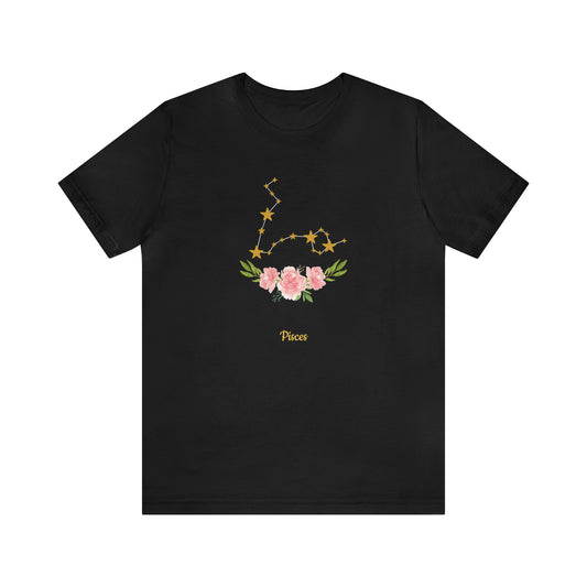 Pisces Star & Flowers T-Shirt | Fun Pisces T-Shirt | Zodiac T-Shirt | Zodiac Sign Shirt | Astrology | Star Sign | Unisex Jersey Short Sleeve Tee