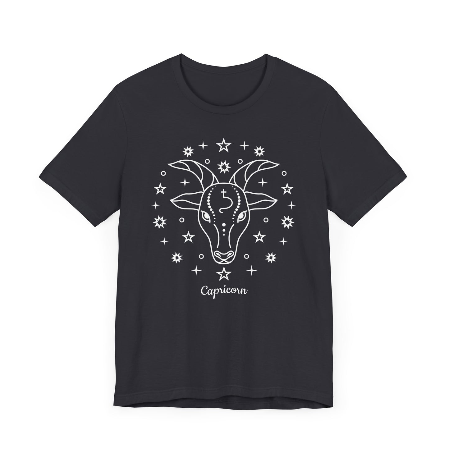 Capricorn Symbols White T-Shirt | Fun Capricorn T-Shirt | Zodiac T-Shirt | Zodiac Sign Shirt | Astrology | Star Sign | Unisex Jersey Short Sleeve Tee