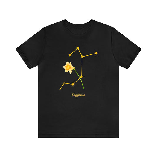 Sagittarius Daffodil Flower & Stars T-Shirt | Fun Sagittarius T-Shirt | Zodiac T-Shirt | Zodiac Sign Shirt | Astrology | Star Sign | Unisex Jersey Short Sleeve Tee