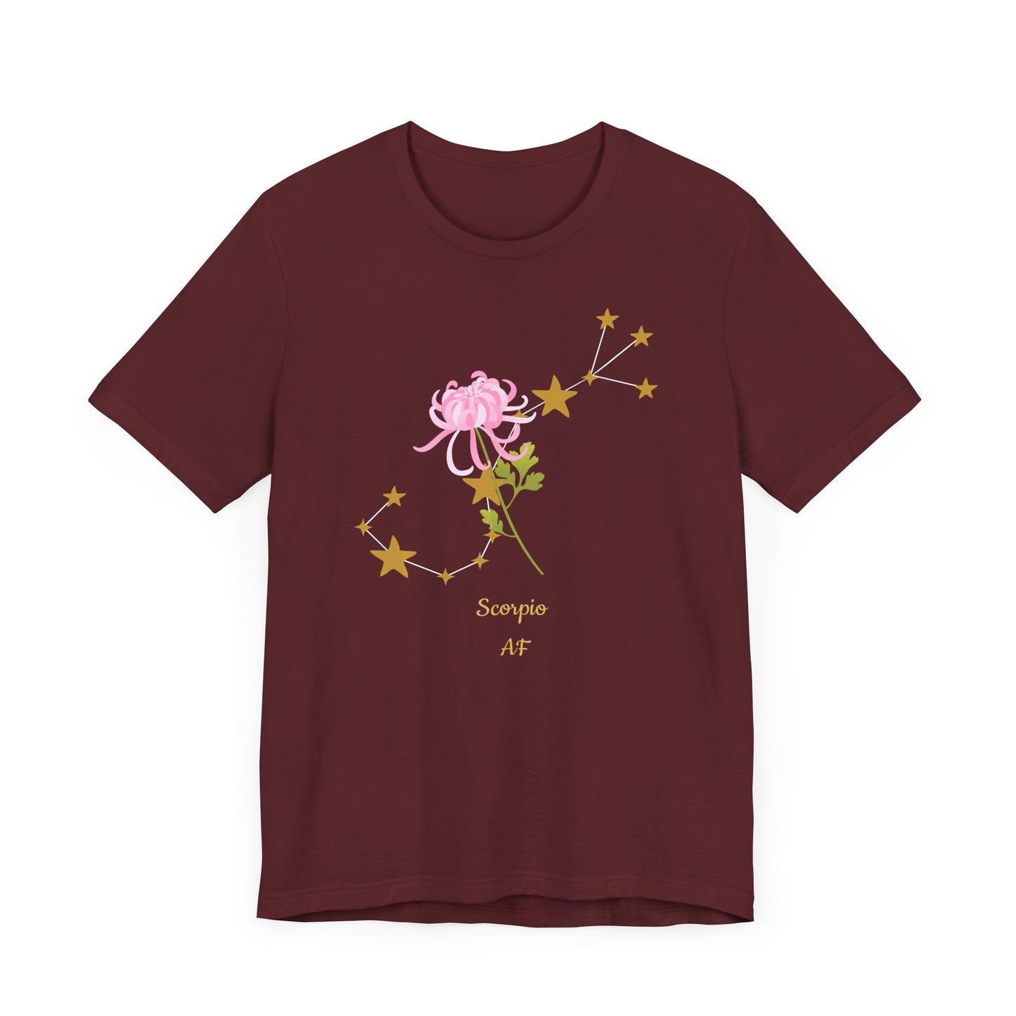 Scorpio Stars & Flower AF T-Shirt | Fun Scorpio T-Shirt | Zodiac T-Shirt | Zodiac Sign Shirt | Astrology | Star Sign | Unisex Jersey Short Sleeve Tee
