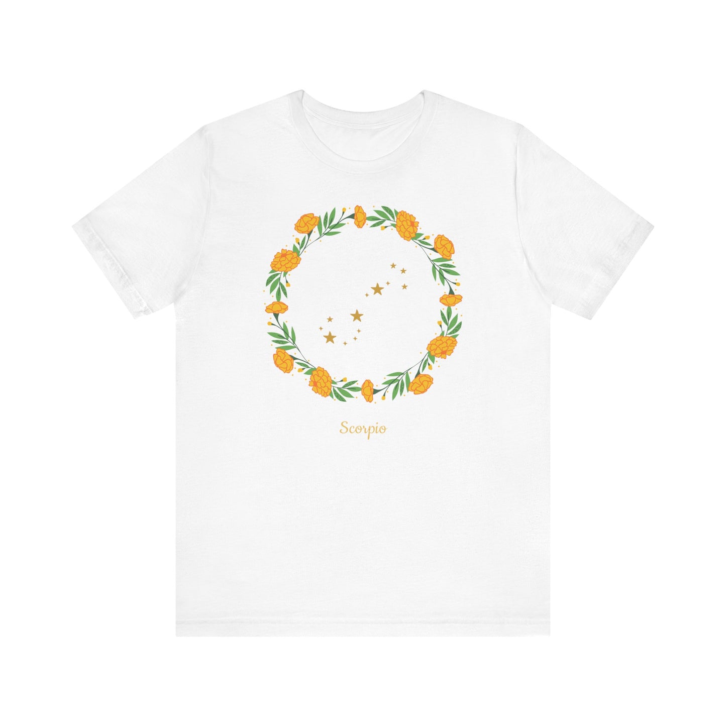 Scorpio Stars & Garland T-Shirt | Fun Scorpio T-Shirt | Zodiac T-Shirt | Zodiac Sign Shirt | Astrology | Star Sign | Unisex Jersey Short Sleeve Tee