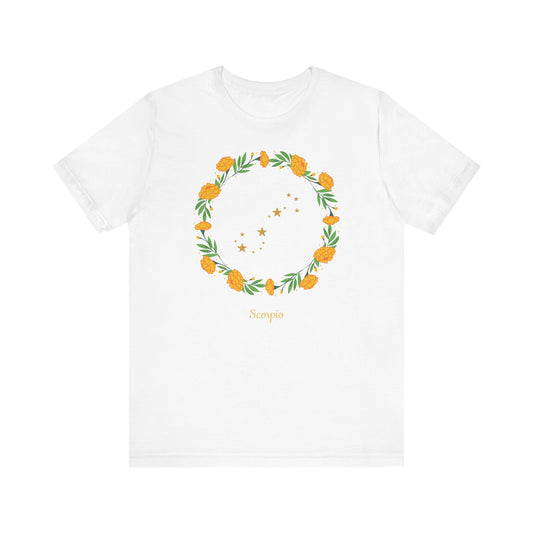 Scorpio Stars & Garland T-Shirt | Fun Scorpio T-Shirt | Zodiac T-Shirt | Zodiac Sign Shirt | Astrology | Star Sign | Unisex Jersey Short Sleeve Tee