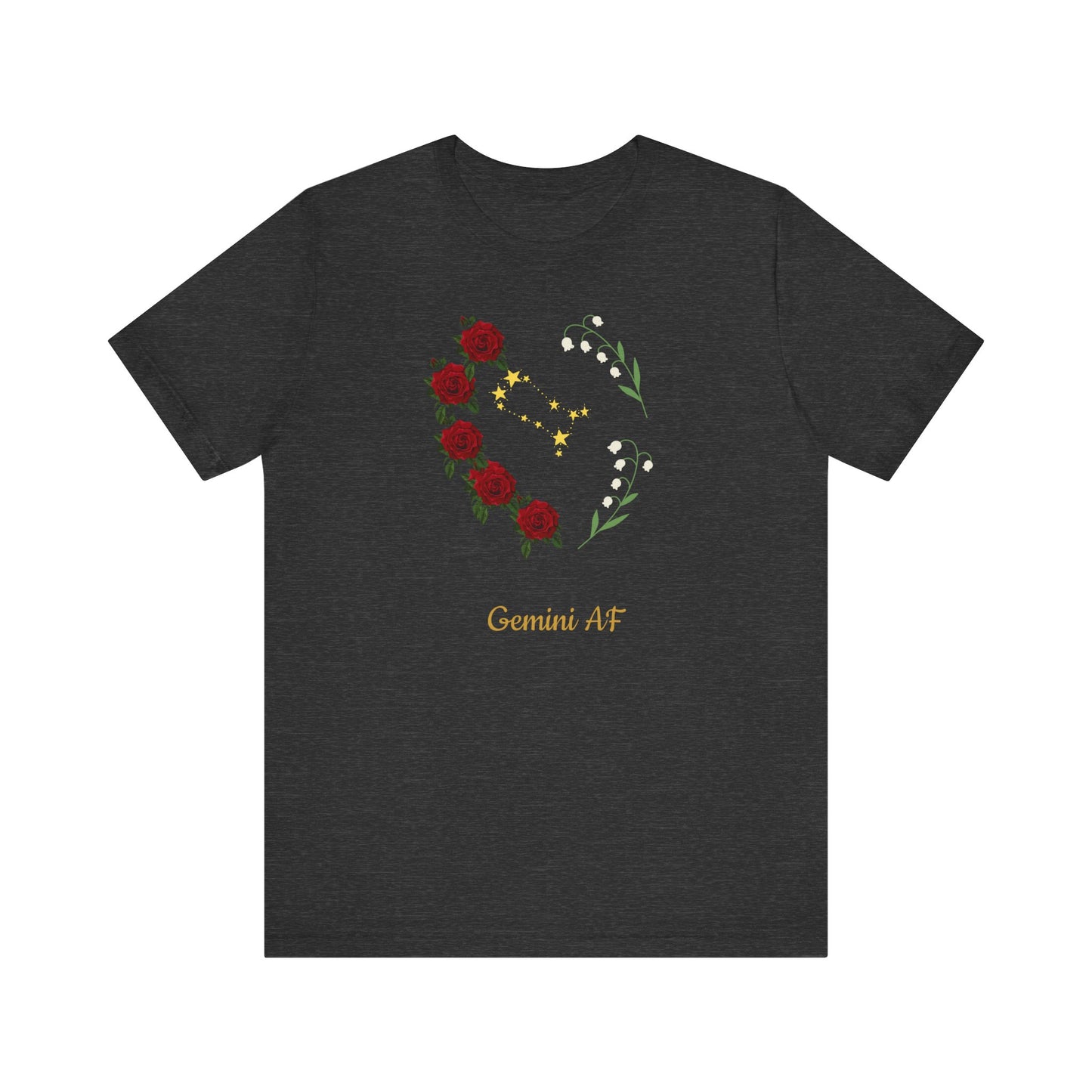 Gemini Flower Heart Symbol AF T-Shirt | Fun Gemini T-Shirt | Zodiac T-Shirt | Zodiac Sign Shirt | Astrology | Star Sign | Unisex Jersey Short Sleeve Tee