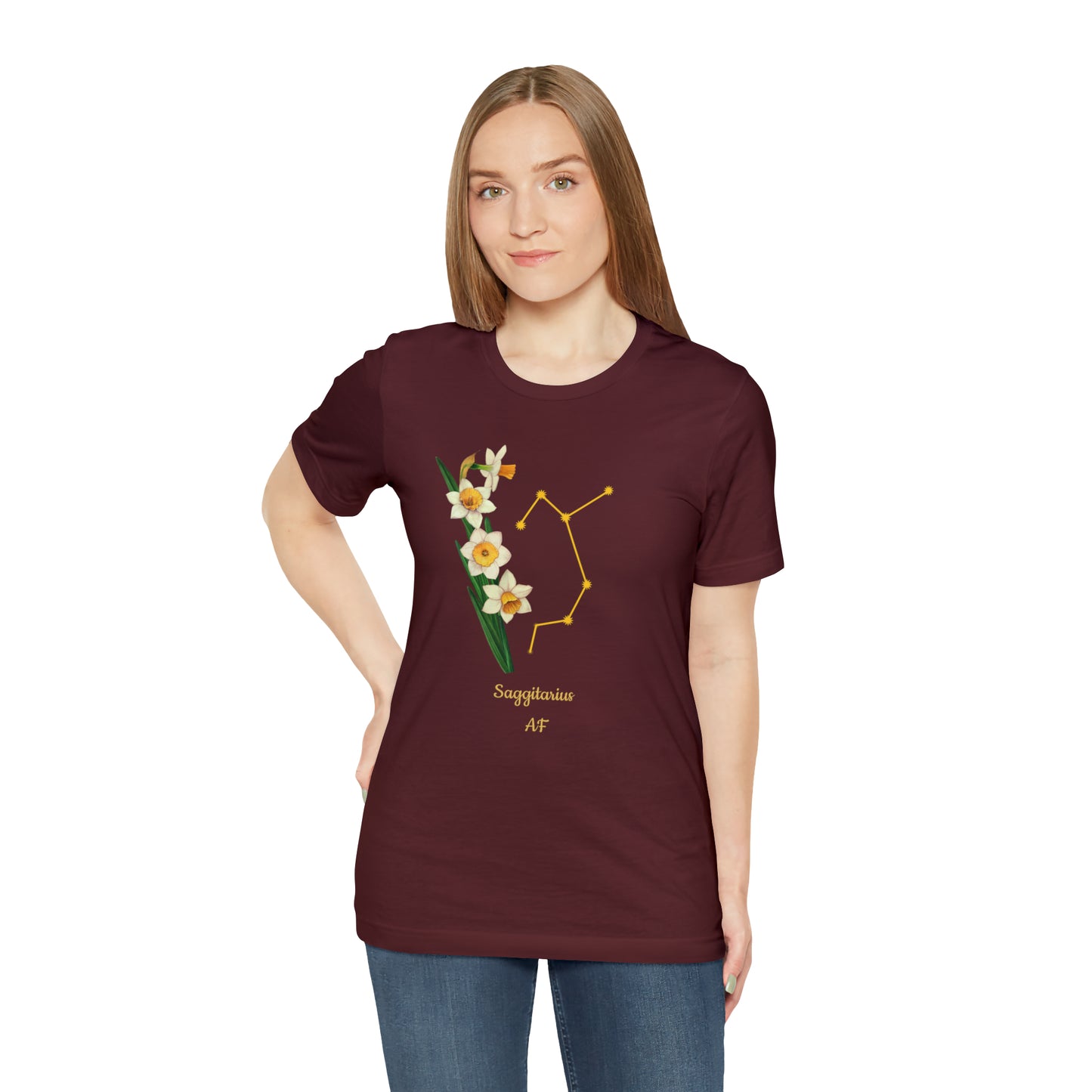 Sagittarius Daffodil Bunch & Stars AF T-Shirt | Fun Sagittarius T-Shirt | Zodiac T-Shirt | Zodiac Sign Shirt | Astrology | Star Sign | Unisex Jersey Short Sleeve Tee