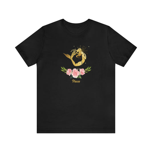 Pisces Mermaid & Flowers T-Shirt | Fun Pisces T-Shirt | Zodiac T-Shirt | Zodiac Sign Shirt | Astrology | Star Sign | Unisex Jersey Short Sleeve Tee