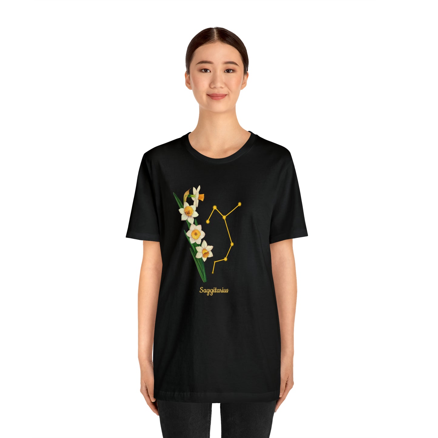 Sagittarius Daffodil Bunch & Stars T-Shirt | Fun Sagittarius T-Shirt | Zodiac T-Shirt | Zodiac Sign Shirt | Astrology | Star Sign | Unisex Jersey Short Sleeve Tee