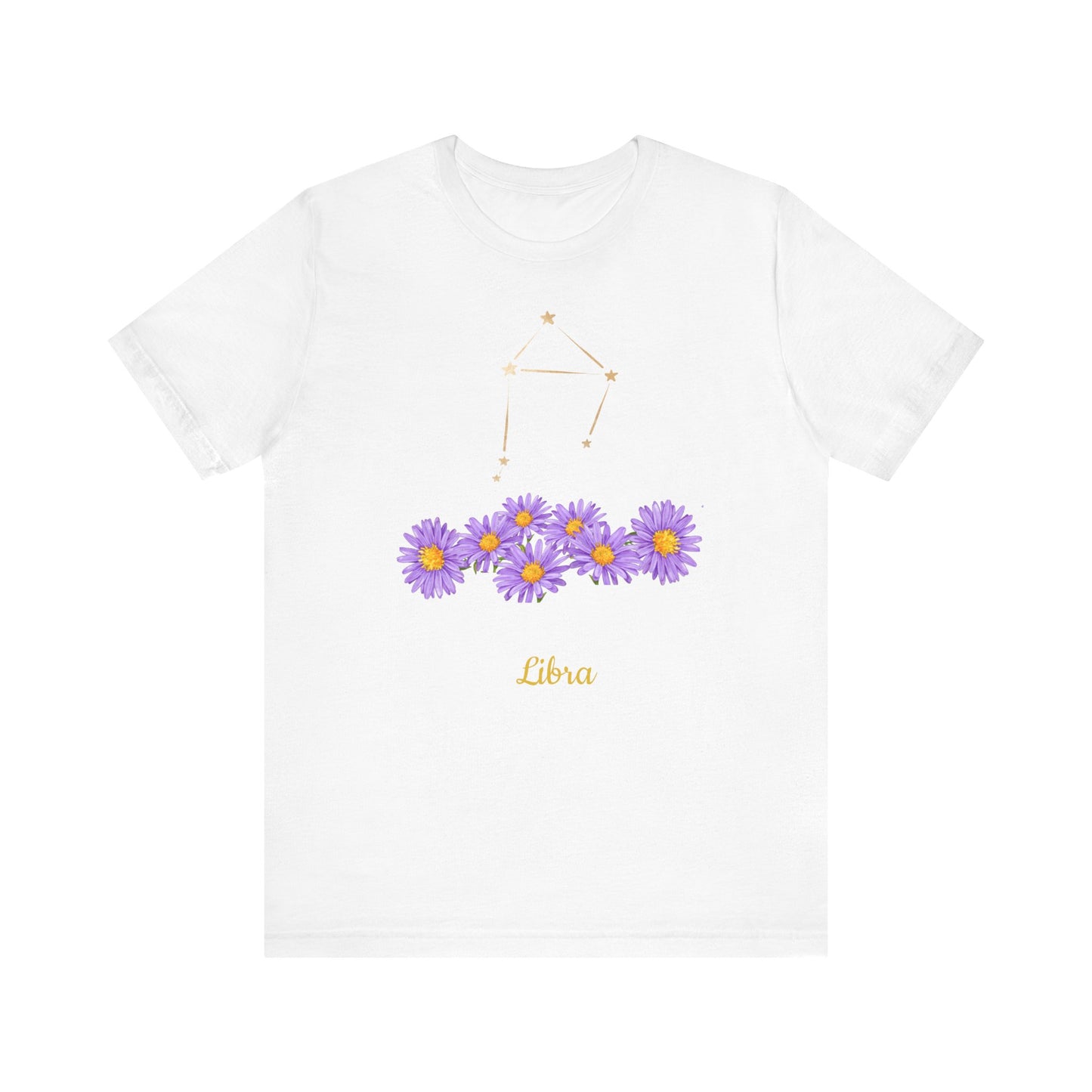 Libra Stars & Flowers T-Shirt And Stars | Fun Libra T-Shirt | Zodiac T-Shirt | Zodiac Sign Shirt | Astrology | Star Sign | Unisex Jersey Short Sleeve Tee
