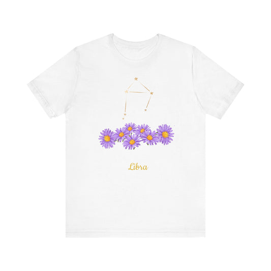 Libra Stars & Flowers T-Shirt And Stars | Fun Libra T-Shirt | Zodiac T-Shirt | Zodiac Sign Shirt | Astrology | Star Sign | Unisex Jersey Short Sleeve Tee