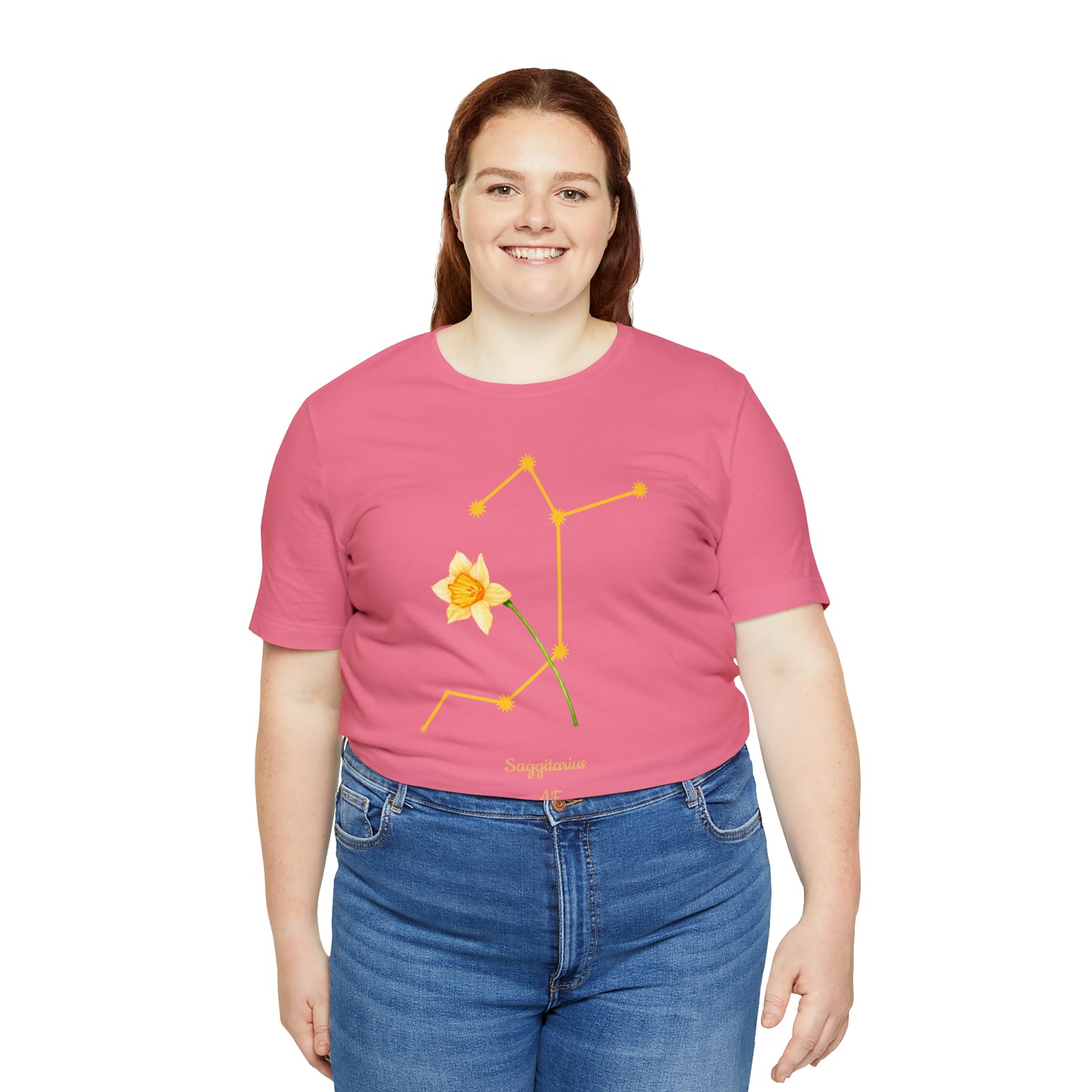 Sagittarius Daffodil Flower & Stars AF T-Shirt | Fun Sagittarius T-Shirt | Zodiac T-Shirt | Zodiac Sign Shirt | Astrology | Star Sign | Unisex Jersey Short Sleeve Tee