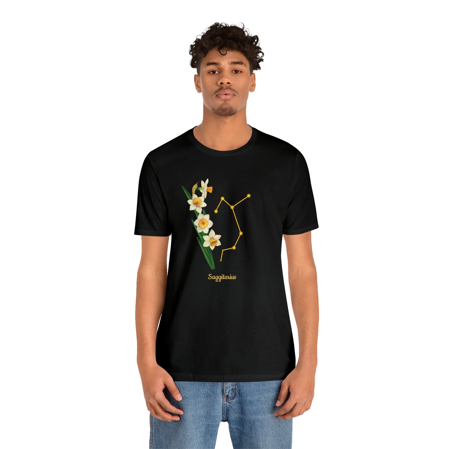 Sagittarius Daffodil Bunch & Stars T-Shirt | Fun Sagittarius T-Shirt | Zodiac T-Shirt | Zodiac Sign Shirt | Astrology | Star Sign | Unisex Jersey Short Sleeve Tee