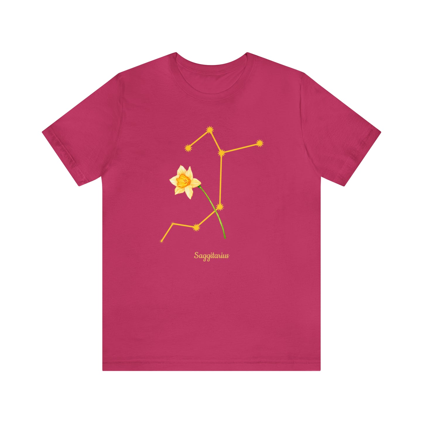 Sagittarius Daffodil Flower & Stars T-Shirt | Fun Sagittarius T-Shirt | Zodiac T-Shirt | Zodiac Sign Shirt | Astrology | Star Sign | Unisex Jersey Short Sleeve Tee