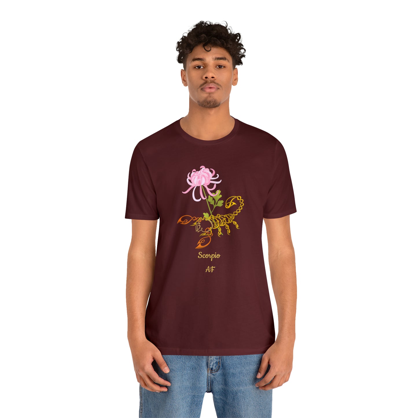 Scorpion & Flower AF T-Shirt | Fun Scorpio T-Shirt | Zodiac T-Shirt | Zodiac Sign Shirt | Astrology | Star Sign | Unisex Jersey Short Sleeve Tee