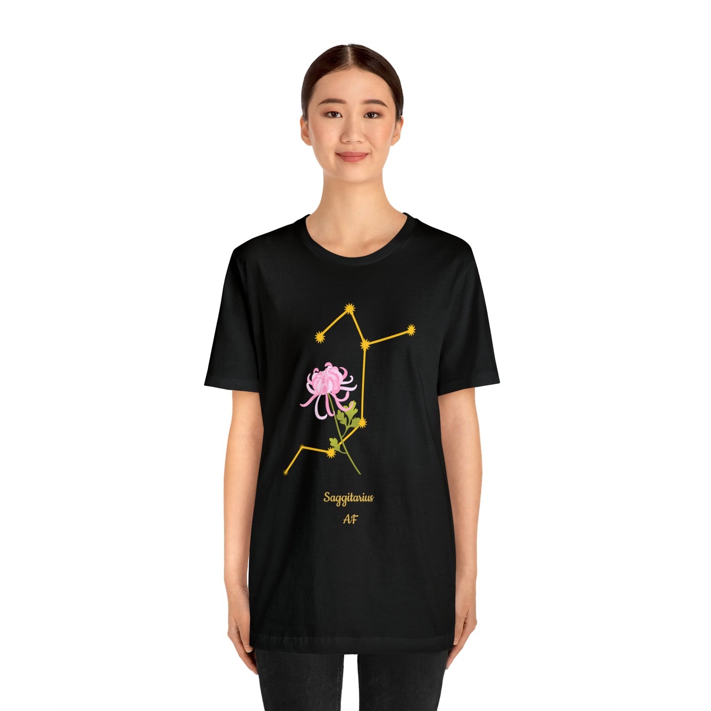 Sagittarius Flower & Stars AF T-Shirt | Fun Sagittarius T-Shirt | Zodiac T-Shirt | Zodiac Sign Shirt | Astrology | Star Sign | Unisex Jersey Short Sleeve Tee