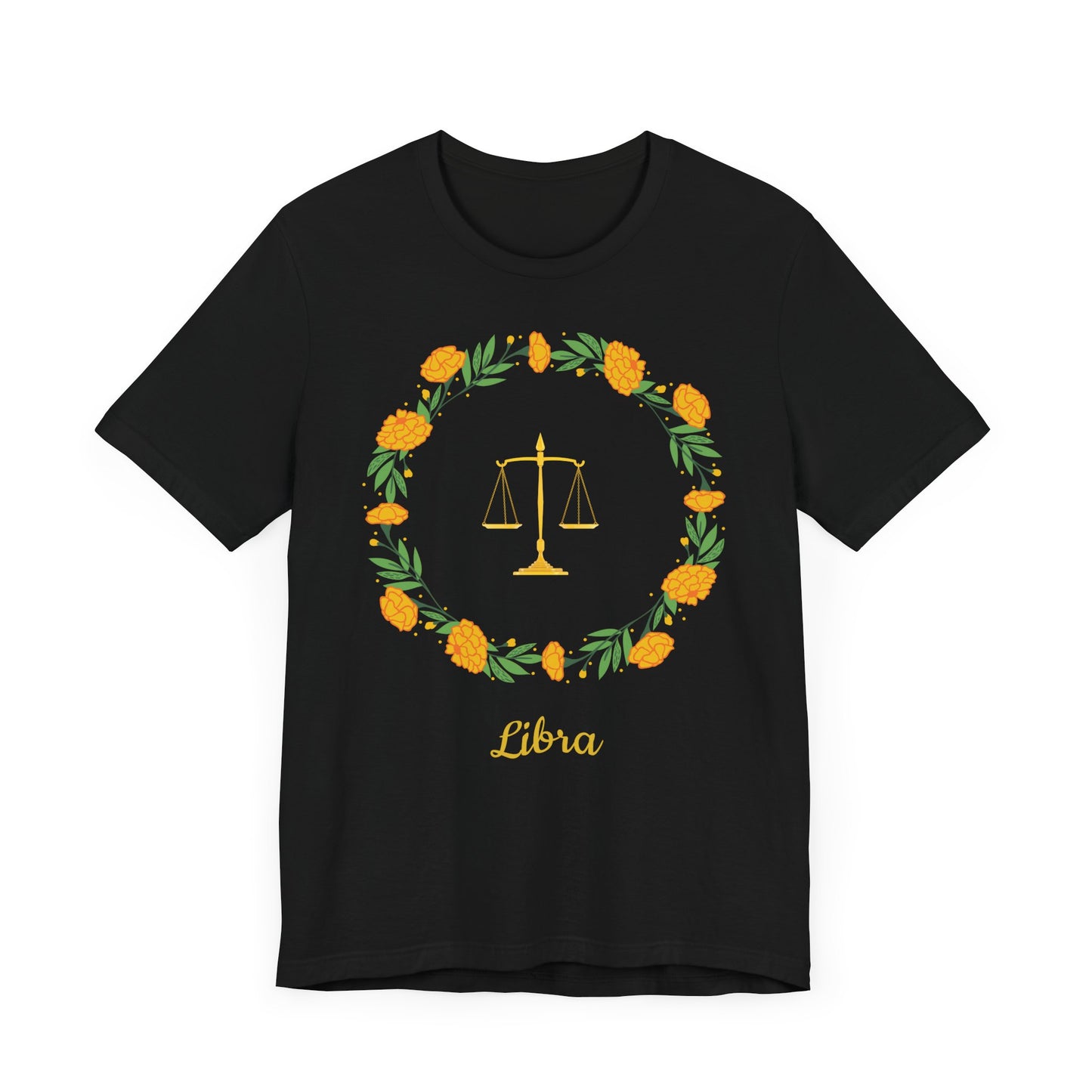 Libra Scales and Garland T-Shirt | Fun Libra T-Shirt | Zodiac T-Shirt | Zodiac Sign Shirt | Astrology | Star Sign | Unisex Jersey Short Sleeve Tee