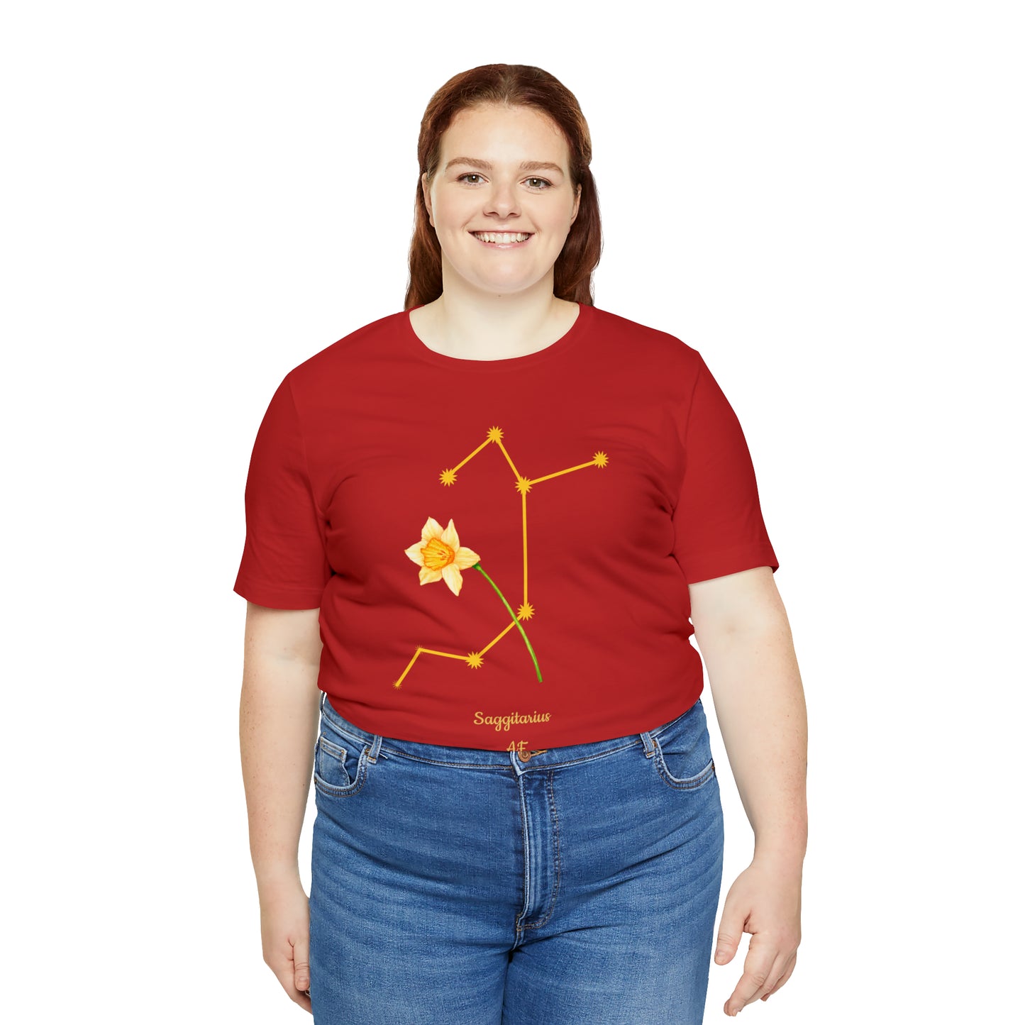 Sagittarius Daffodil Flower & Stars AF T-Shirt | Fun Sagittarius T-Shirt | Zodiac T-Shirt | Zodiac Sign Shirt | Astrology | Star Sign | Unisex Jersey Short Sleeve Tee