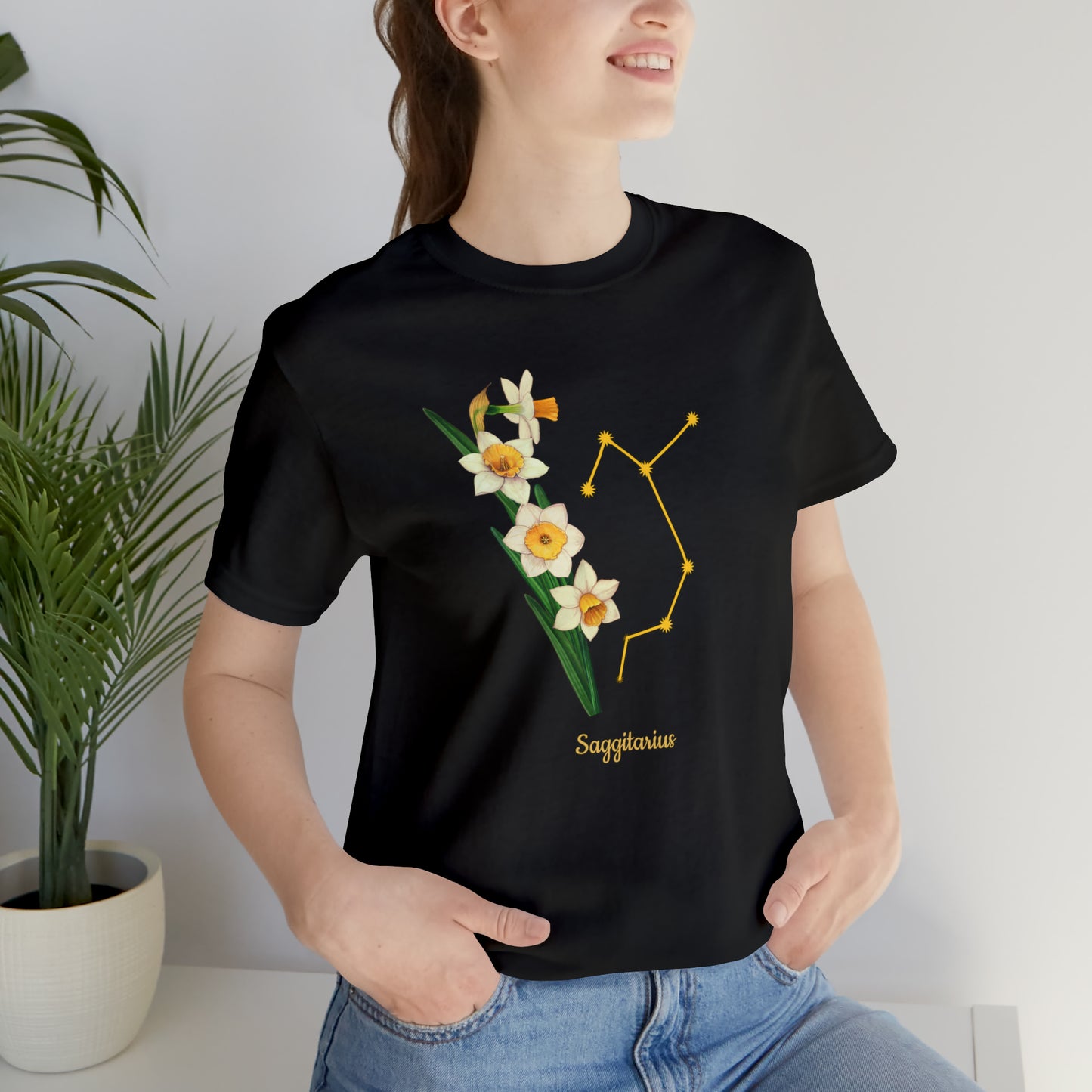 Sagittarius Daffodil Bunch & Stars T-Shirt | Fun Sagittarius T-Shirt | Zodiac T-Shirt | Zodiac Sign Shirt | Astrology | Star Sign | Unisex Jersey Short Sleeve Tee