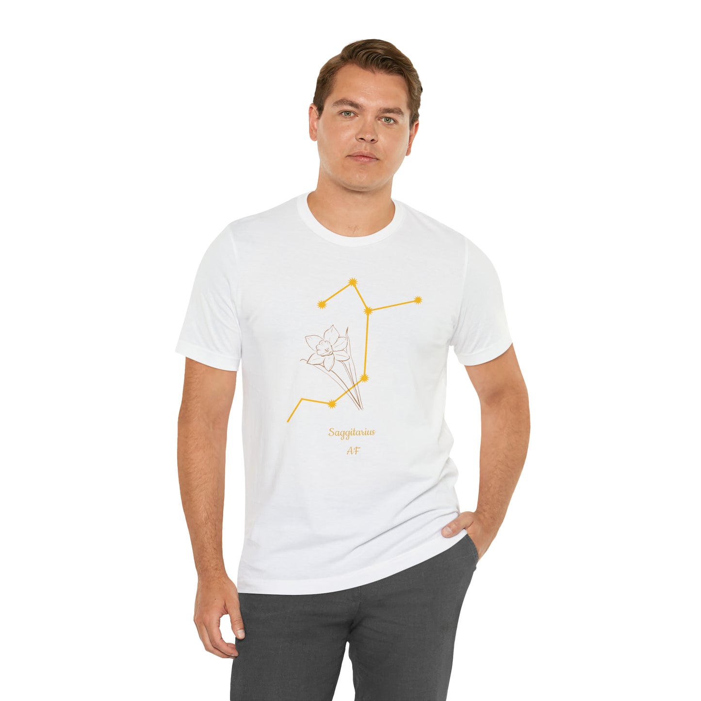 Sagittarius Daffodil & Stars T-Shirt | Fun Sagittarius T-Shirt | Zodiac T-Shirt | Zodiac Sign Shirt | Astrology | Star Sign | Unisex Jersey Short Sleeve Tee