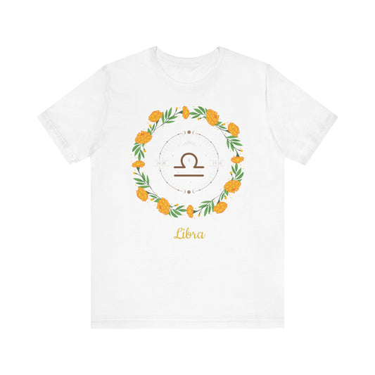 Libra Symbol and Garland T-Shirt | Fun Libra T-Shirt | Zodiac T-Shirt | Zodiac Sign Shirt | Astrology | Star Sign | Unisex Jersey Short Sleeve Tee
