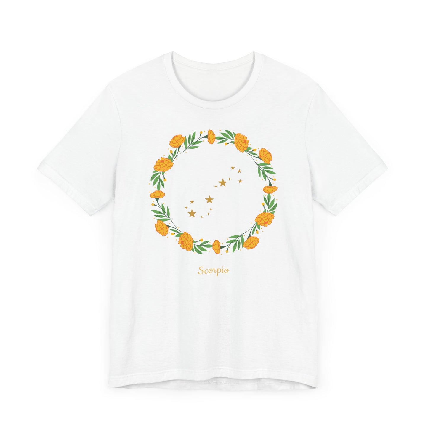 Scorpio Stars & Garland T-Shirt | Fun Scorpio T-Shirt | Zodiac T-Shirt | Zodiac Sign Shirt | Astrology | Star Sign | Unisex Jersey Short Sleeve Tee