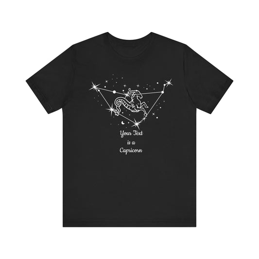 Your TEXT on Capricorn Goat White T-Shirt | Email Us Your Name to info@catchrisapparel.com | Zodiac T-Shirt | Zodiac Sign Shirt | Astrology | Star Sign | Unisex Jersey Short Sleeve Tee