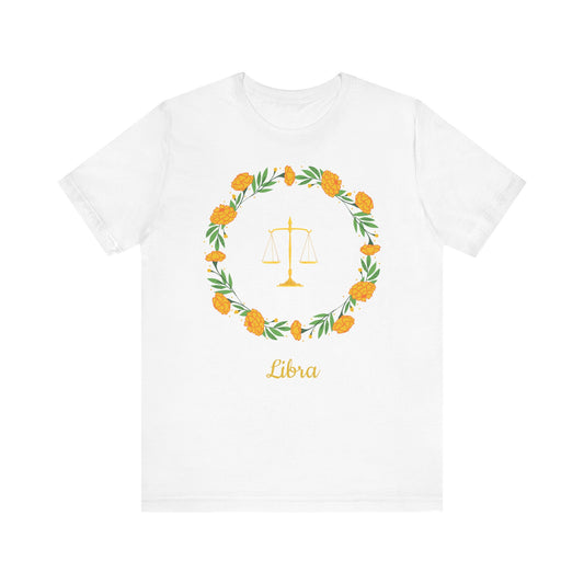 Libra Scales and Garland T-Shirt | Fun Libra T-Shirt | Zodiac T-Shirt | Zodiac Sign Shirt | Astrology | Star Sign | Unisex Jersey Short Sleeve Tee
