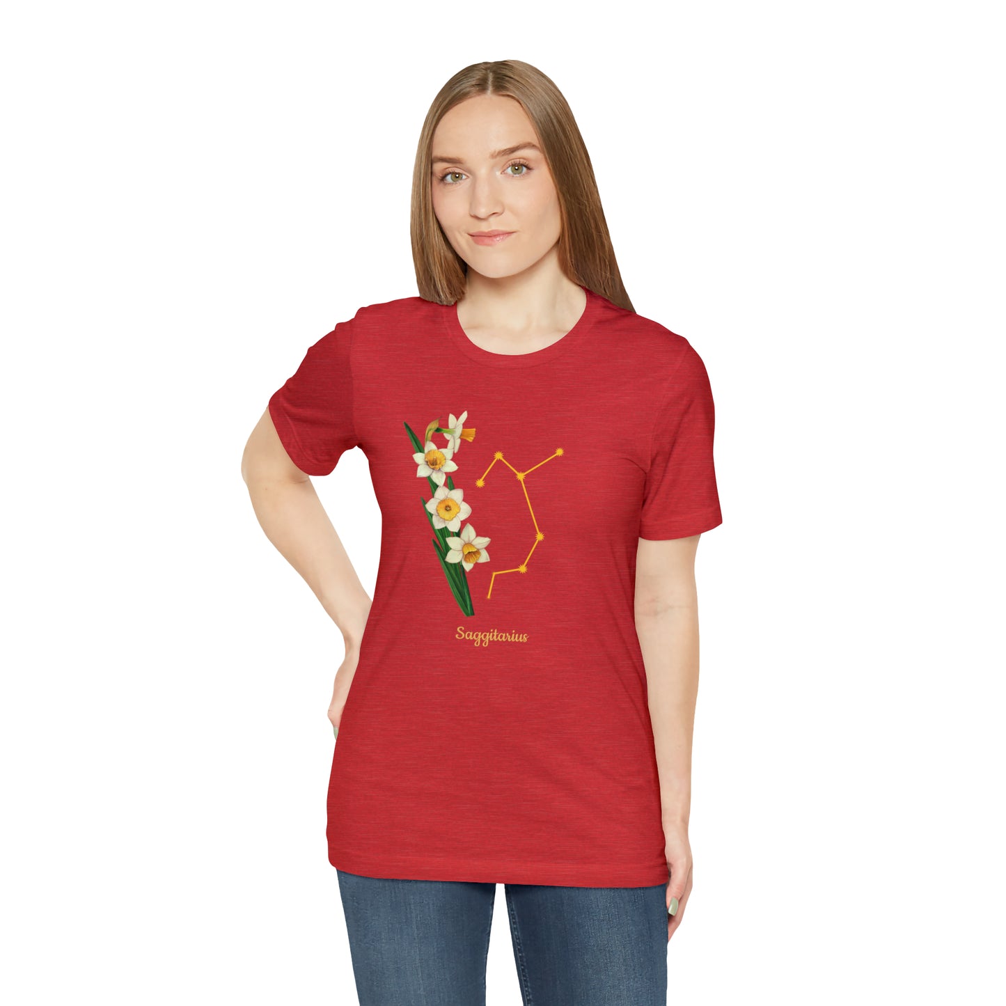 Sagittarius Daffodil Bunch & Stars T-Shirt | Fun Sagittarius T-Shirt | Zodiac T-Shirt | Zodiac Sign Shirt | Astrology | Star Sign | Unisex Jersey Short Sleeve Tee