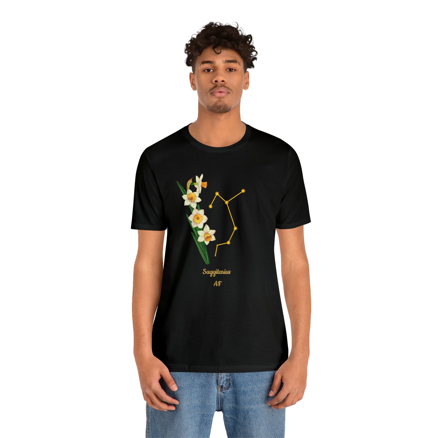 Sagittarius Daffodil Bunch & Stars AF T-Shirt | Fun Sagittarius T-Shirt | Zodiac T-Shirt | Zodiac Sign Shirt | Astrology | Star Sign | Unisex Jersey Short Sleeve Tee