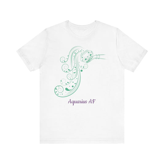 Aubergine and Green Aquarius AF T-Shirt | Fun Aquarius T-Shirt | Zodiac T-Shirt | Zodiac Sign Shirt | Astrology | Star Sign |Unisex Jersey Short Sleeve Tee