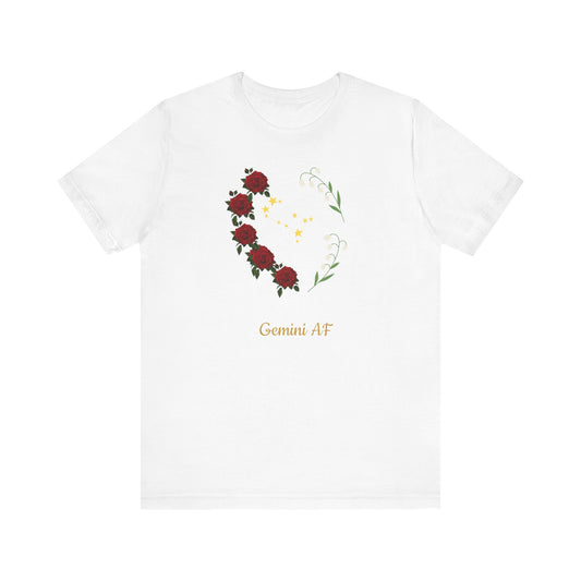 Gemini Flower Heart Symbol AF T-Shirt | Fun Gemini T-Shirt | Zodiac T-Shirt | Zodiac Sign Shirt | Astrology | Star Sign | Unisex Jersey Short Sleeve Tee